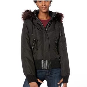 VINCE CAMUTO
Faux-Fur-Trim Hooded Bomber Coat